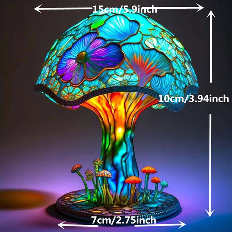 Vintage Stained Glass Plant Series Table Lamps Mushroom Snail Octopus Resin Colorful Ornament Desk Home Decoration 15X10X7Cm