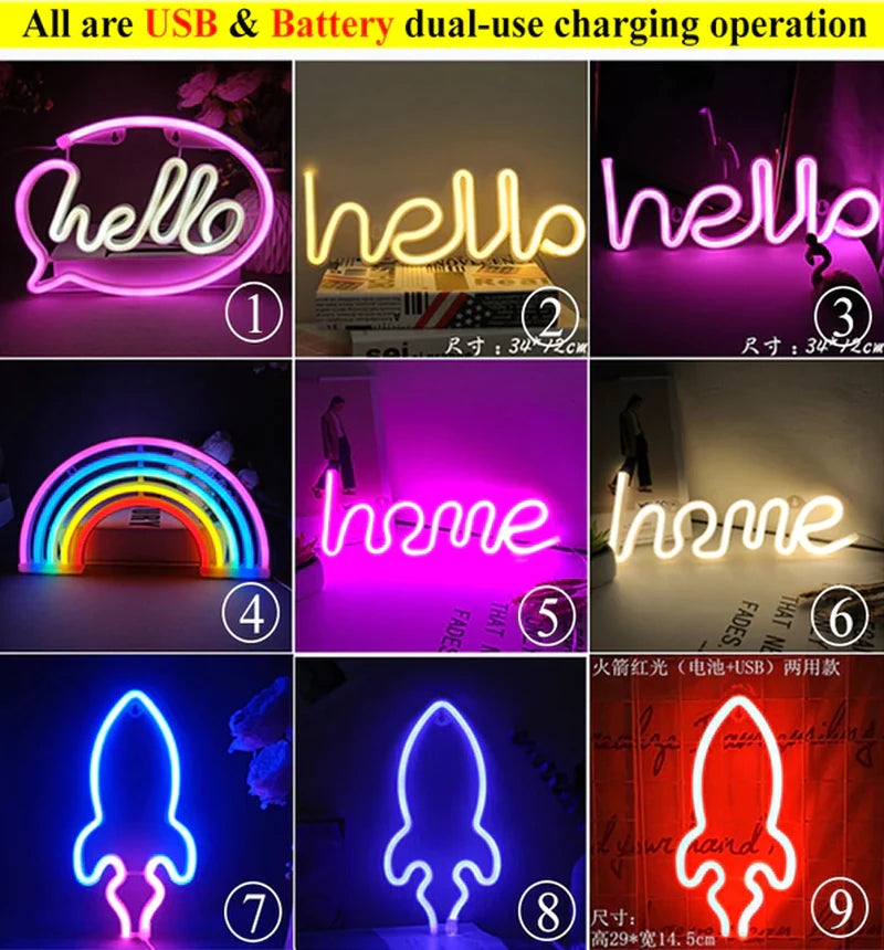 LED Neon Night Light Wall Hanging Neon Sign for Kids Room Home Bedroom Party Bar Wedding Decoration Christmas Gift Neon Lamp